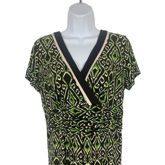 Studio I Womens Green & Black Geometric Print Short Sleeve Dress Size 12 - Picture 2 of 8
